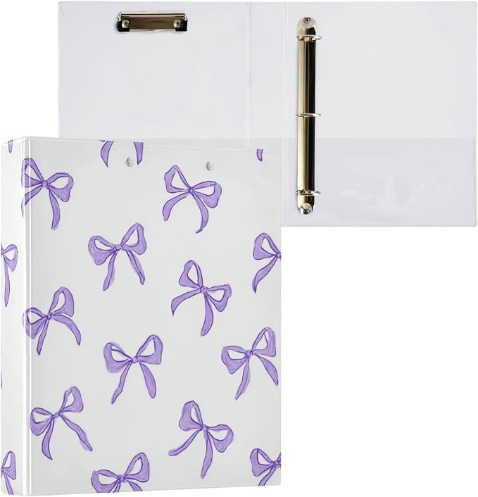 Purple Bow Round Ring Binders 1.5 Inch 3 Ring Binder with Clipboard Holds 200 Sheets Office Home School
