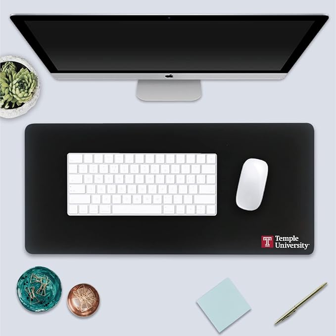 Temple University Classic Cloth Desk Mat, Durable Office Supplies, Non-Slip Base, Responsive Desk Pad with Smooth Cloth Surface, Black