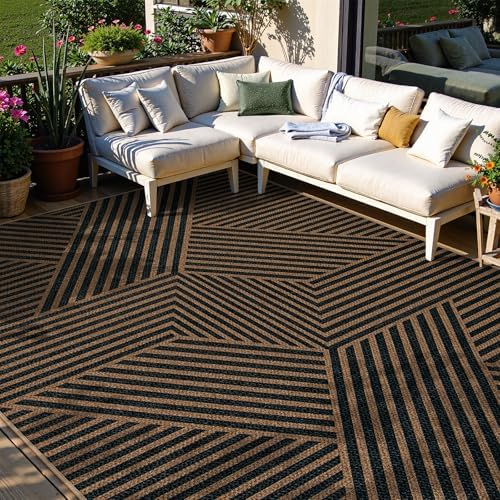 Lahome Modern Geometric Easy Jute Carpet, 6x9 Area Rugs for Living Room Outdoor Patio Washable Indoor Outdoor Dining Room Rug, Farmhouse Large Non Slip Carpet for Bedroom Backyard Office