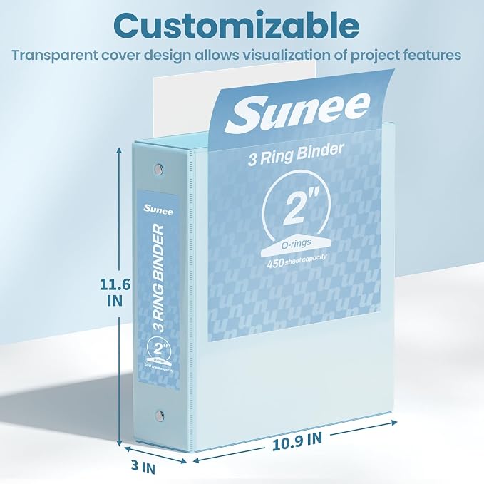 SUNEE 3 Ring Binders 2 Inch 4 Pack, Clear View Binder Three Ring PVC-Free (Fit 8.5x11 Inches) for School or Office Supplies, Blue