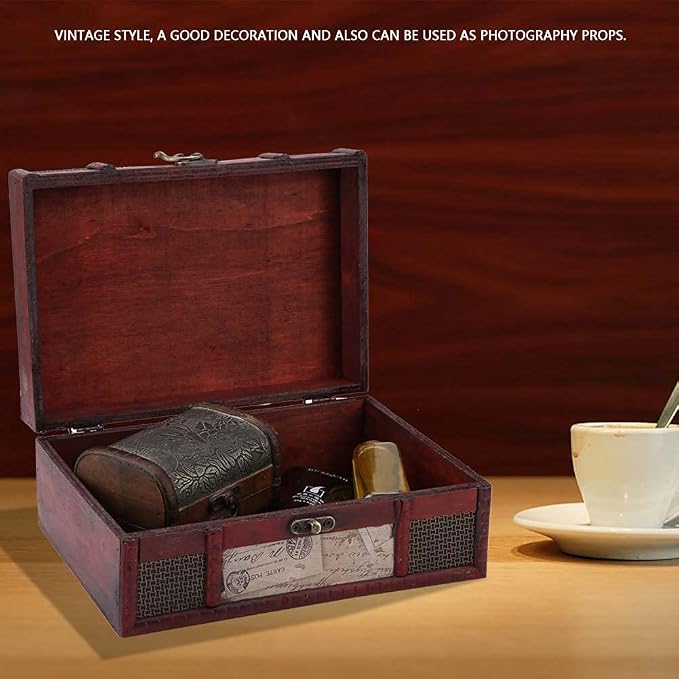 Vintage Keepsake Box, cigar boxes empty Antique Decoration Displays Crafts Wooden Photo Storage for Home Office Hand-Made Treasure Decorative Old-Fashioned