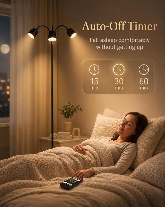 1700K Ultra-Warm 3-Head Floor Lamp, 80.7" Tall Standing Lamp with Stepless 1700K-6000K Color Temperature and Brightness, Individually Controlled Lights, Remote, Timer & Memory for Living Room Bedroom