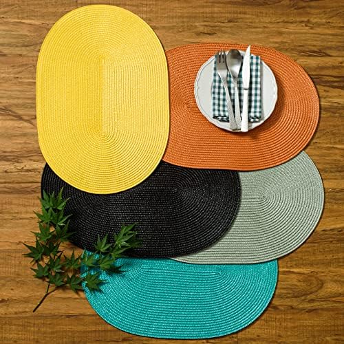 AHHFSMEI Placemats Set of 4 for Dining Table Washable Woven Non-Slip 18x12 inches Placemat Heat-Resistant Durable Table Mats for Dining Table Easy to Clean (Oval Orange, 4)
