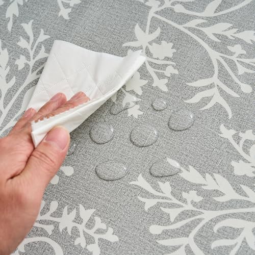 LIBERECOO Vinyl Tablecloth with Flannel Backing –Indigo Botanical Charm, Waterproof, Wipeable, Durable Table Cover – 4 Colors