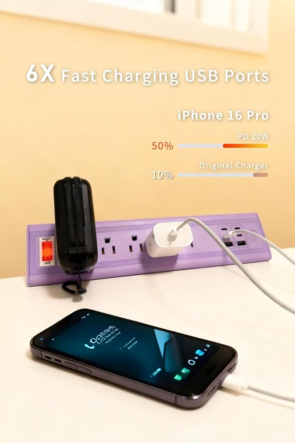 Desk Clamp Power Strip with Nightlight, 40W Fast Charging, 6FT Extension Cord, 4x20W USB-C & 2 USB Ports, 5 AC Outlets, Fits 1.69-Inch Table Edges
