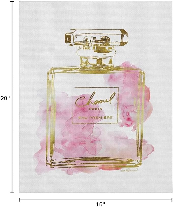Stupell Industries Glam Perfume Bottle Gold Pink Stretched Canvas Wall Art, Proudly Made in USA for Living Room | Stupell Industries | 16 x 20 Inches, Easy to Hang and Sturdy, Made in USA, by Amanda Greenwood