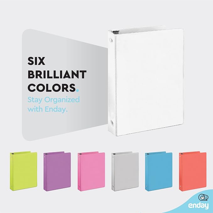 Enday 1 Inch Binder (6 Pack - White) 3 Ring Binder 1 inch with Clear View Cover and 2 Inside Pocket - for Letter Size 8.5 x 11'' Paper, Ideal for School Supplies, Office, and Home