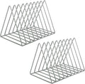 Vinyl Record Holder Storage, 9 Slot Metal Magazine Book Album Display Rack, Stylish Triangle Desktop File Sorter Organizer for Home Office, Grey Pack of 2