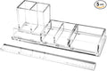 Clear Acrylic Desk Organizer 4-Piece Desk Kit + Free Complimentary Acrylic Ruler, Desktop Organization for Office or Home