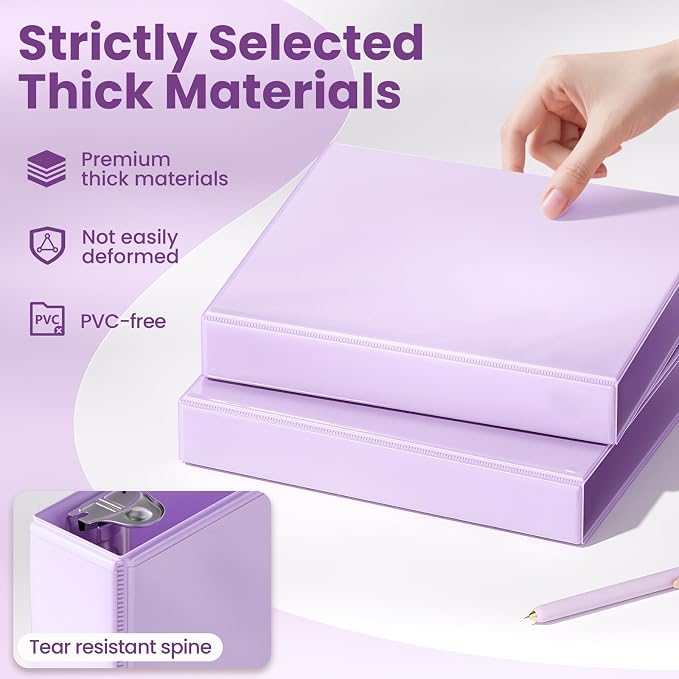 SUNEE 3 Ring Binder 1 Inch D Ring, Clear View Binder Three Ring PVC-Free (Fit 8.5x11 Inches) for School or Office Supplies, Light Purple, 1 Pack