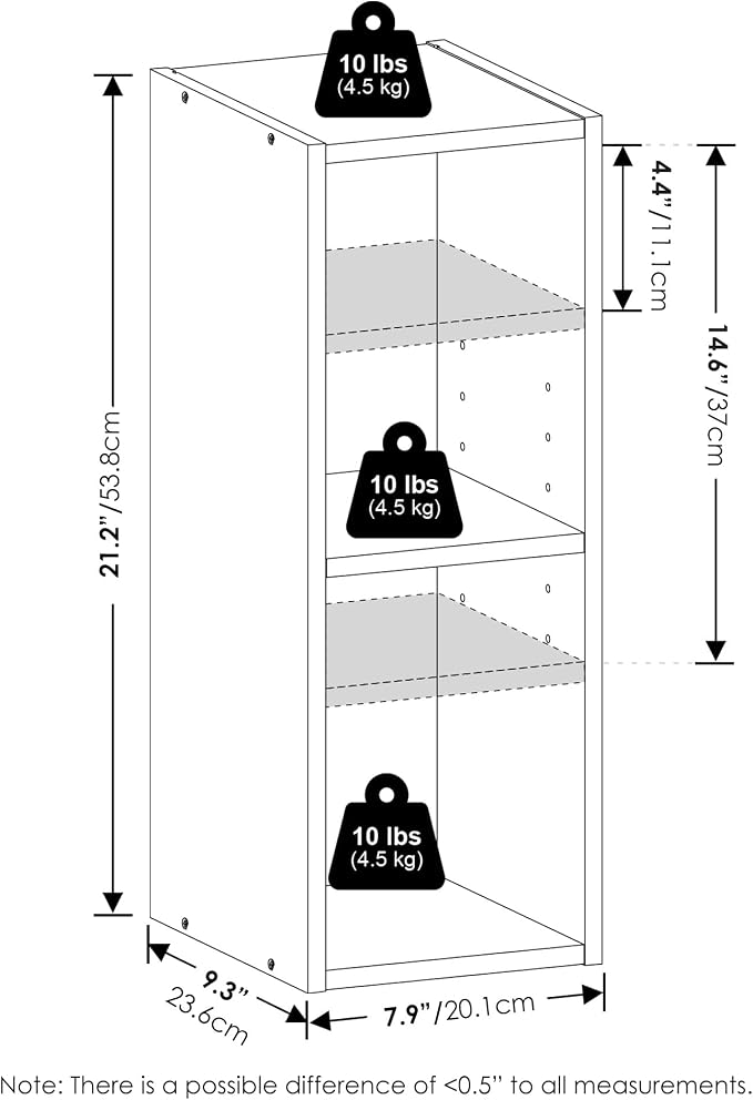 Furinno Fulda Book Shelf, 2-Tier Narrow Bookshelf, Bookcase with 8-in Width Storage Shelf, 9.3 x 7.9 x 21.2, for Living Room, Bedroom, Home Office, Amber Pine