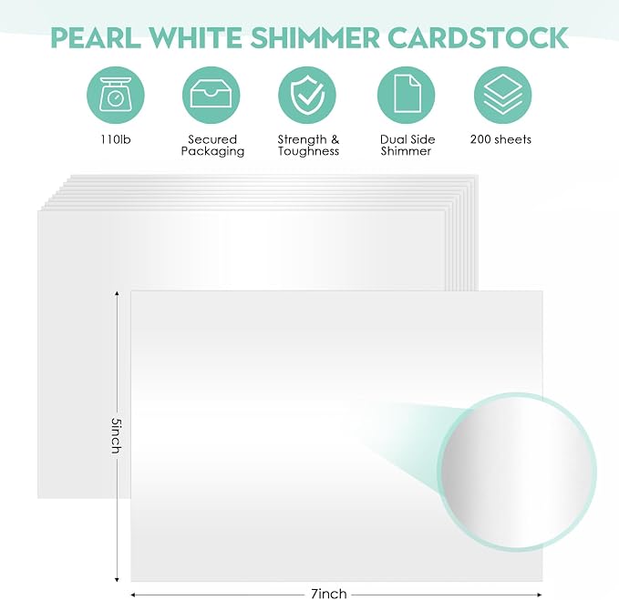 100 Pack White Shimmer Cardstock 5x7 Thick Pearl White Card Stock Paper 300 GSM 100 lb for Printing,Invitations, Wedding,Thank You Card,Photo Paper
