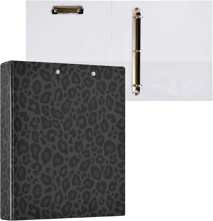 Black Cheetah Round Ring Binders 1.5 Inch Leopard 3 Ring Clipboard Binder for Office School Work Supplies File Folder 200 Sheet Capacity 2 Pieces