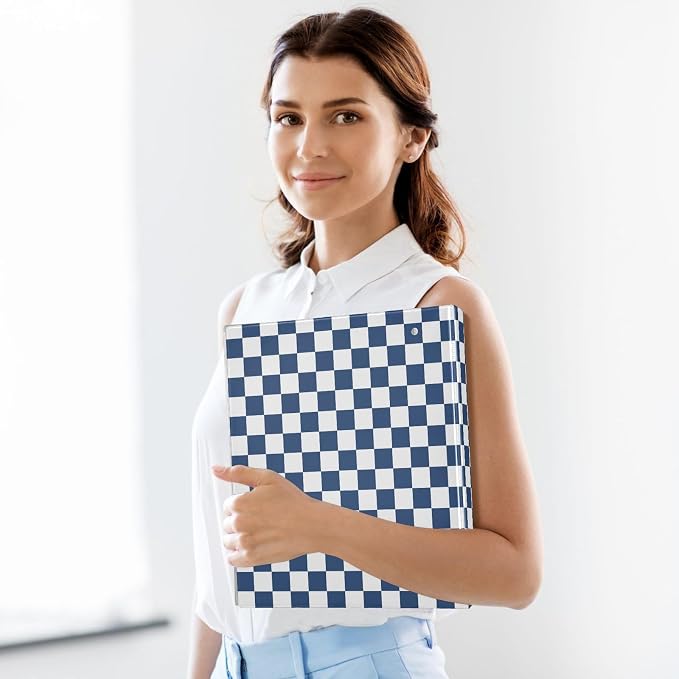 3 Ring Binder Blue White Checkered Plaid 1.5" Round Ring Binders View Binder with 200 Sheet for Kids School Supplies Women Men Office, 1 Pack