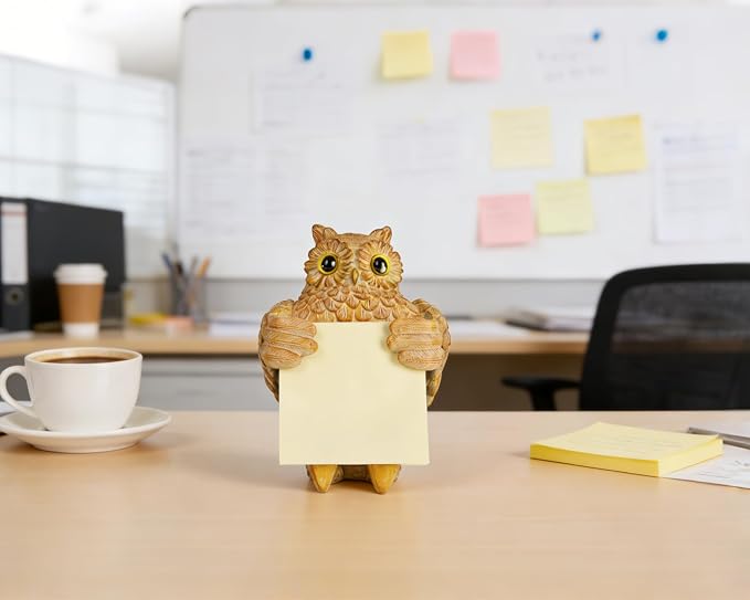 Owl Pop-Up Sticky Note Dispenser for 3 x 3 in Notes, Light Yellow | Includes 100 sheets, handmade resin desk decor for office, home or classroom; gift for teacher, coworkers and owl lovers