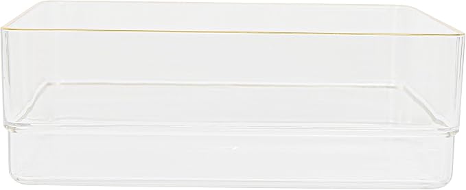 Martha Stewart Kerry Stackable Desk Drawer Organizers, Clear/Gold, 4-Pack | 6x6 in Organizers, Gold Trim, Stackable