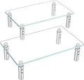 Hemudu 2 Pack Monitor Stand - 3 Adjustable Height Riser, Computer Stand, Desktop Organizer for PC, Laptop - Clear