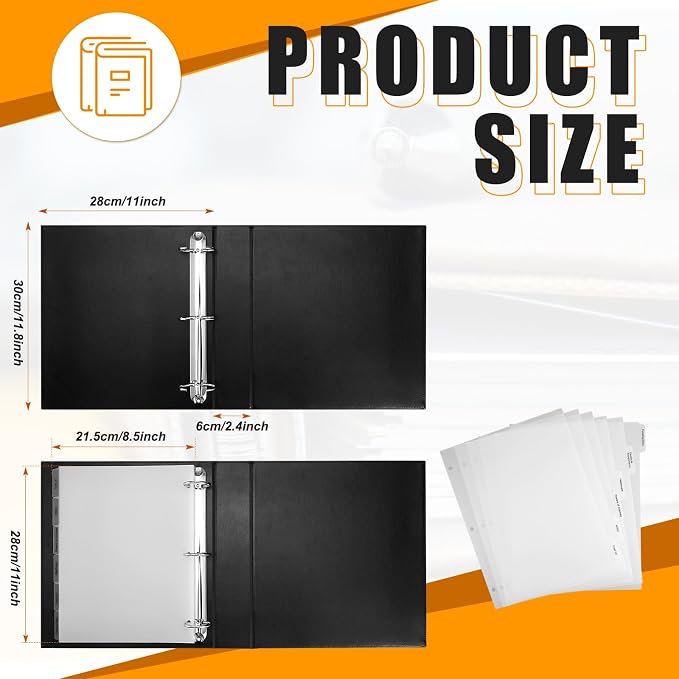 Dunzoom 20 Pcs Estate Planning Portfolio Binder PU Leather 3 Ring Binders with Gold Title and Index Tab Dividers, 11'' x 11.8'' x 2.4'' Estate Planning Organizer (Black)