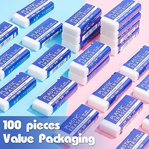 Lewtemi 100 Packs White Erasers Bulk Large Block Pencil Erasers for Kids Back to School Supplies Gifts Students Classroom Office Art Drawing