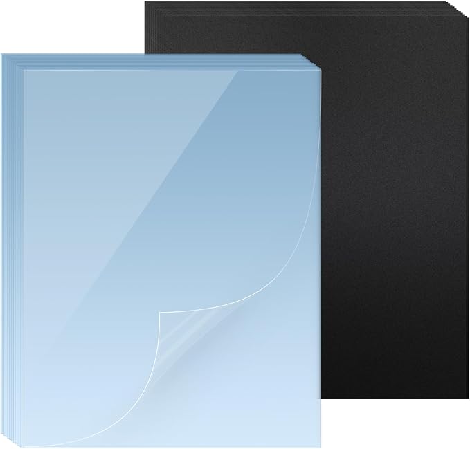 HOUYEE 100 Pack Binding Covers and Backs Set, 8.5x11 Inches, Letter Size | Including 50 Pcs 8 Mil Clear Binding Covers, 50 Pcs 12 Mil Black Plastic Sand Texture Back Polycovers, Office School Supplies