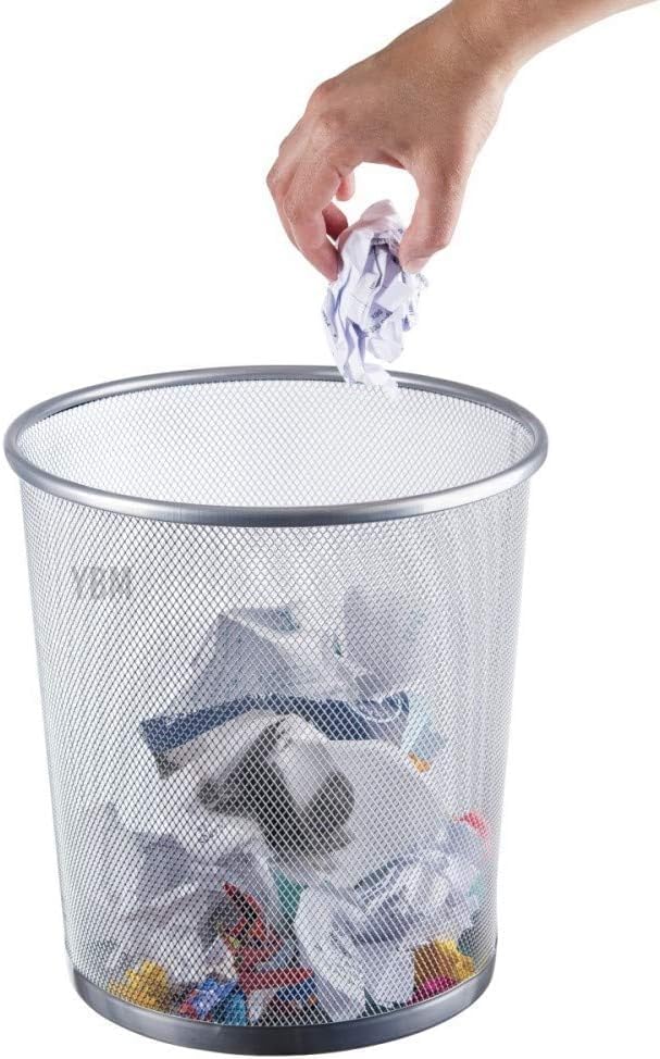 YBM Home Wire Steel Mesh Trash Can - 4.75-Gallon Waste Basket for Under Desk, Office, Home, Bathroom, Laundry Room - Round Open Top Metal Wastebasket Trashcan, Silver