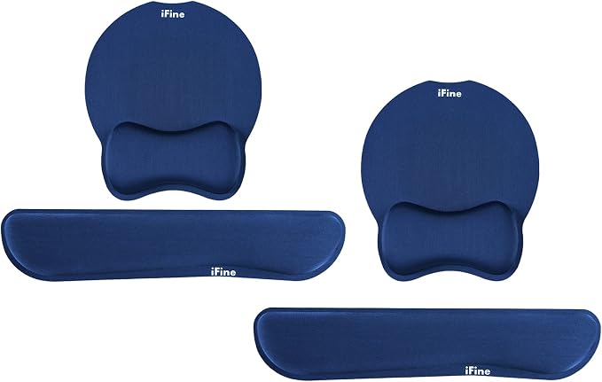 iFine Upgrade Enlarged Superfine Fibre Soft Smooth Memory Foam Ergonomic Mouse Pad & Keyboard Wrist Rest for Desktop Laptop Mac Gaming Office School or Home for Stress Free Typing (Blue Two Sets)