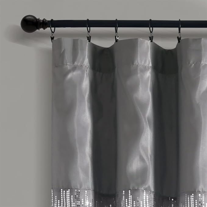 Lush Decor Night Sky Window Curtain Panel, Single 100"W x 84"L Gray & White - Sequin Backdrop Curtain - Extra Wide Curtains - Sliding Door Curtain