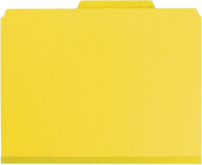 Smead Pressboard Classification File Folder with SafeSHIELD® Fasteners, 3 Dividers, 3" Expansion, Letter Size, Yellow, 10 per Box (14098) (Pack of 1)