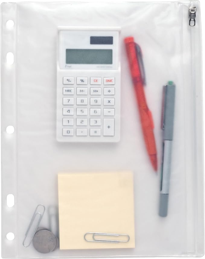 Business Source Ring Binder Pocket with Zipper, 9.5" x 6", Clear with White Back, 24 Count