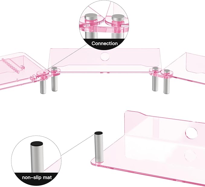 Pink Acrylic Dual Monitor Stand Riser,Laptop Riser Adjustable to 8 Angles | Double Computer monitor riser for desk for 2 Monitors,Desktop organizer Stand for Laptop,PC,Printer,TV，Cute Desk Accessories