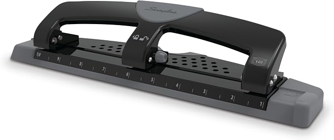 Swingline 3 Hole Punch, 12 Sheet Capacity Three Hole Puncher 3 Ring, Paper Punch, SmartTouch Low Effort, Alignment Guide, Black & Silver (74134)