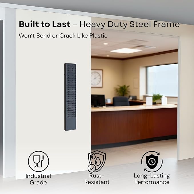 25-Slot Metal Wall Organizer Employee Time Card Rack, Fits 3.5-4.5in Cards