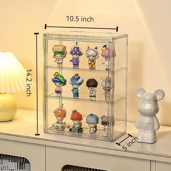 BOHOIDEE 3 Tiers Clear Display Case for Figures, Acrylic Storage Organizers Box with Magnetic Door, Wall-Mounted Dustproof Showcase for Collectibles Action Figure