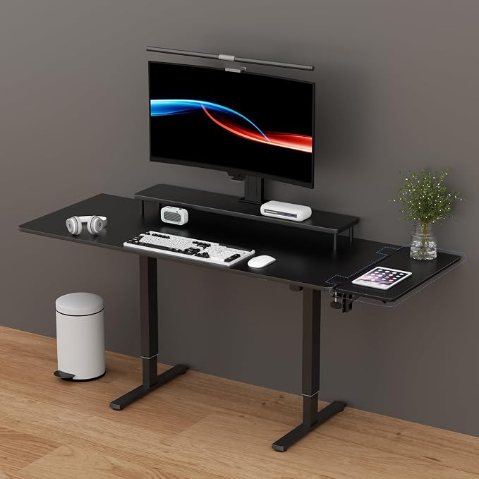 Suptek Clamp-on 9.5 x 23.6 inch Desk Extender, Wrist Support, Foldable Keyboard Tray Platform, Suitable for Office Desks, Carbon Fiber, DSF3L