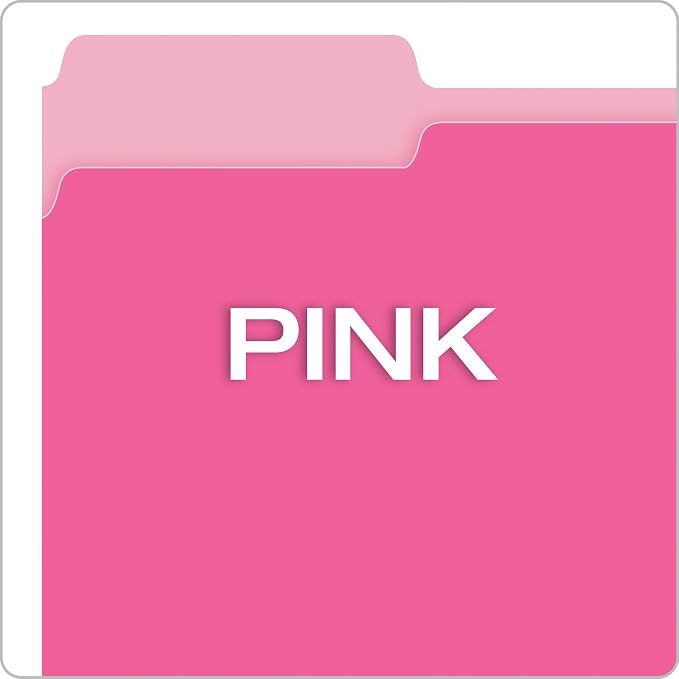 Pendaflex Two-Tone Color File Folders, Letter Size, 1/3 Cut, Pink, 100 Per Box (152 1/3 PIN)