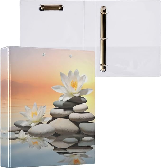 SPRIPORT Zen Stone 1.5 Inch 3 Ring Binder Holds 200 Sheets for Office Supplies Durable PVC Round Ring Binder with Interior Clear Pockets Binder Notebook for Man Woman Home Work