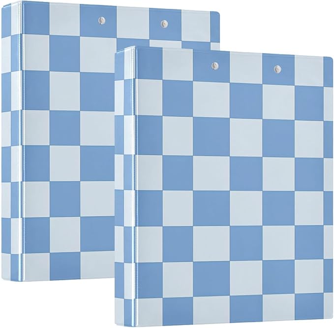 3 Ring Binder Blue Checkered White Buffalo Plaid 1.5 inch Binders Three Ring Binders with Clipboard Fit 8.5'' x 11'' Paper 3 Interior PVC Clear Pockets for Office Supplies