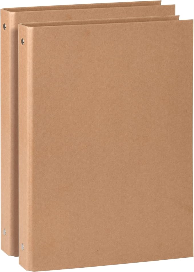 Natural Recycled Kraft Binder 3-Holds Round Ring Binder 2 Pack, Durable Binding Hard Cover Protector for Journal, Notebook, Inserted Sheets & Refill Paper, Holds 200 Sheets Capacity (A4 Size)