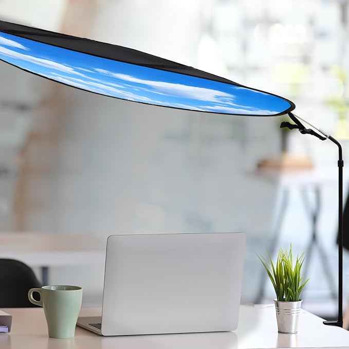 Large Adjustable Office Cubicle and Desk Shade,51'' Portable Cubicle Light Shade with Clamp Foldable Rotatable Canopy Blocks Light or Disturbance for Working Accessories(Blue Sky)
