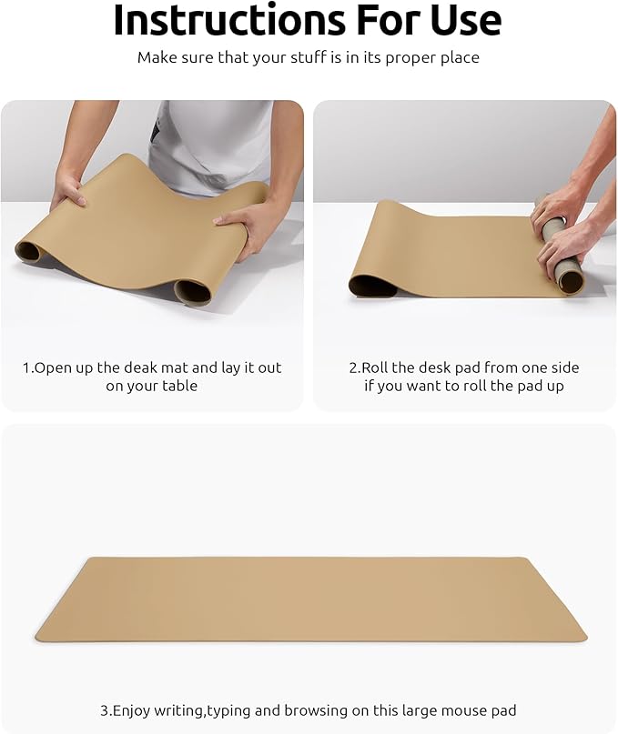 YSAGi Leather Desk Protector, Office Mat, Large Mouse Pad, Non-Slip PU Leather Blotter, Laptop Desk, Waterproof Writing Pad for Office and Home (Latte, 23.6" x 13.8")