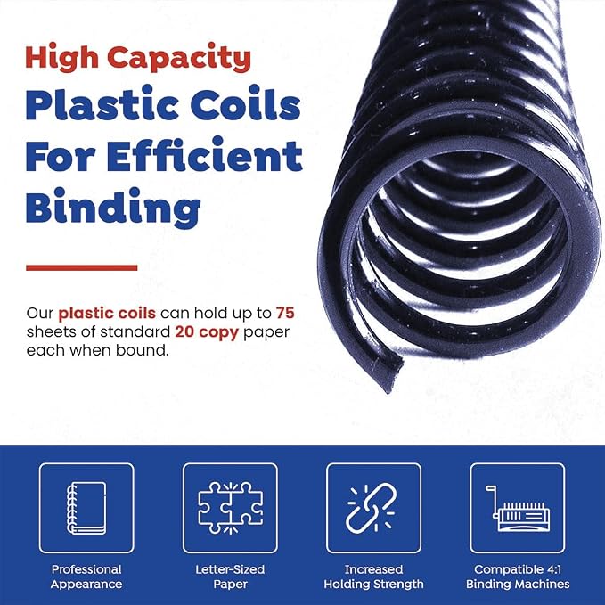 6mm (1/4 in.) Spiral Binding Coils for Reports, Presentations and Proposals | 4:1 Pitch | 12 in. Length | Blue | 30 Sheets Binding Capacity | 100 Pack