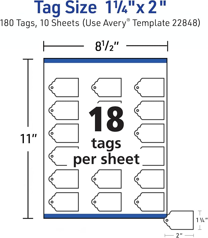 Avery® Scalloped Printable Tags, Sure Feed® Technology, 2" x 1.25", White, Includes String, Laser/Inkjet Printable, 180 Total, Great for Branding, Gifts, Merchandising, and More (22848)