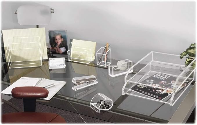 Kantek Clear Acrylic Double Large Letter Tray, 2 Tier Stackable Desk Organizer, Front Loading, 10.6" x 13.9" x 4.8", Non-Skid Feet, Office Organizer, Desk Accessory