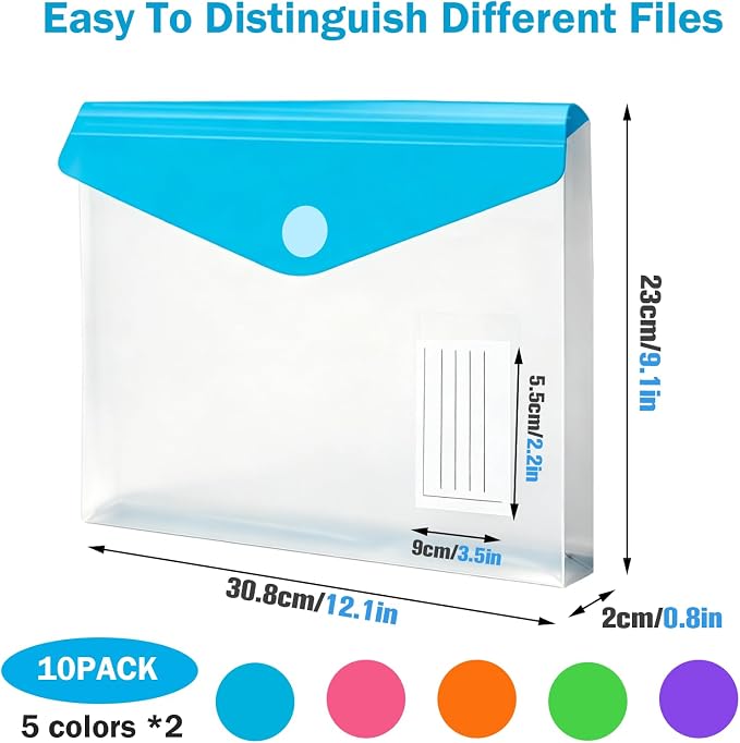 10 Pack Binder Folders with Pockets 11 Holes Expandable Dividers for 2/3/4 Ring Document Pouch with Label Loose-Leaf Transparent Binder Organizer for School Home Office