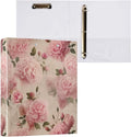 Vintage Pink Floral 1.5 Inch Binder 3 Ring, D Ring Binder with Anti-Slip Metal Clip Three Ring Binders Decorative for School Supplies, 1 Pack