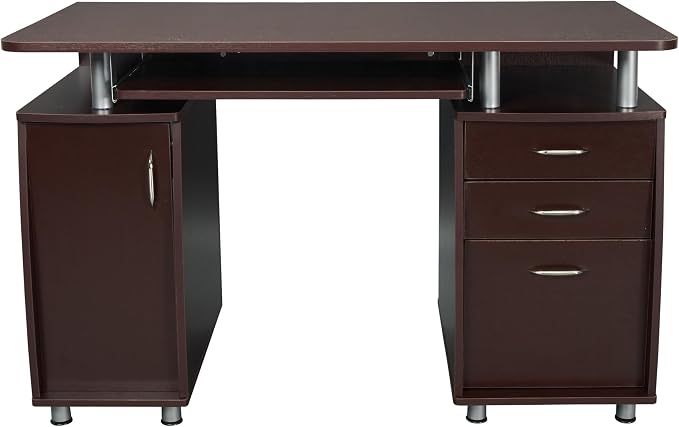 Techni Mobili 48''W Computer Desk with File Cabinet & Drawers, Brown | Home Office, Keyboard Tray, Storage, Computer Workstation, Ideal for home office, Workspace organization
