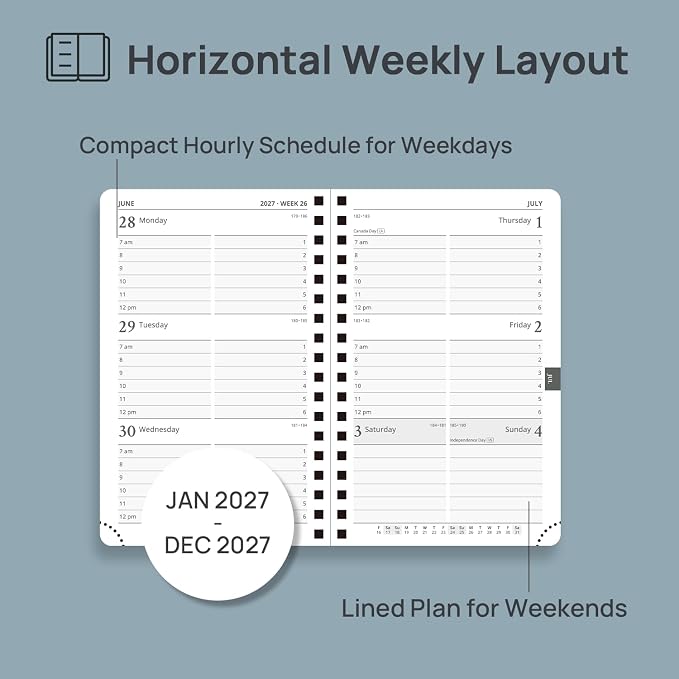 POPRUN 2027 Pocket Planner (Small-4'' x 6.25'') Weekly and Monthly Calendar