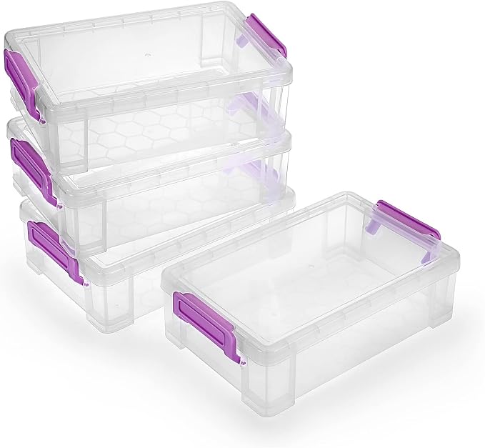 BTSKY 4 Pack Extra Large Plastic Pencil Box Stackable, Translucent, Purple | Clear Pencil Caase Crayon Box Set Marker Organizer Art Supply Storage Organizer for Gel Pens Pencils Erasers Tape Markers etc