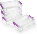 BTSKY 4 Pack Extra Large Plastic Pencil Box Stackable, Translucent, Purple | Clear Pencil Caase Crayon Box Set Marker Organizer Art Supply Storage Organizer for Gel Pens Pencils Erasers Tape Markers etc