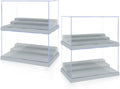 4 Pack Display Case for Minifigure Action Figures Blocks, Acrylic Minifigure Display Case Box Storage with 3 Movable Steps Gift for Kids Adults (Grey)